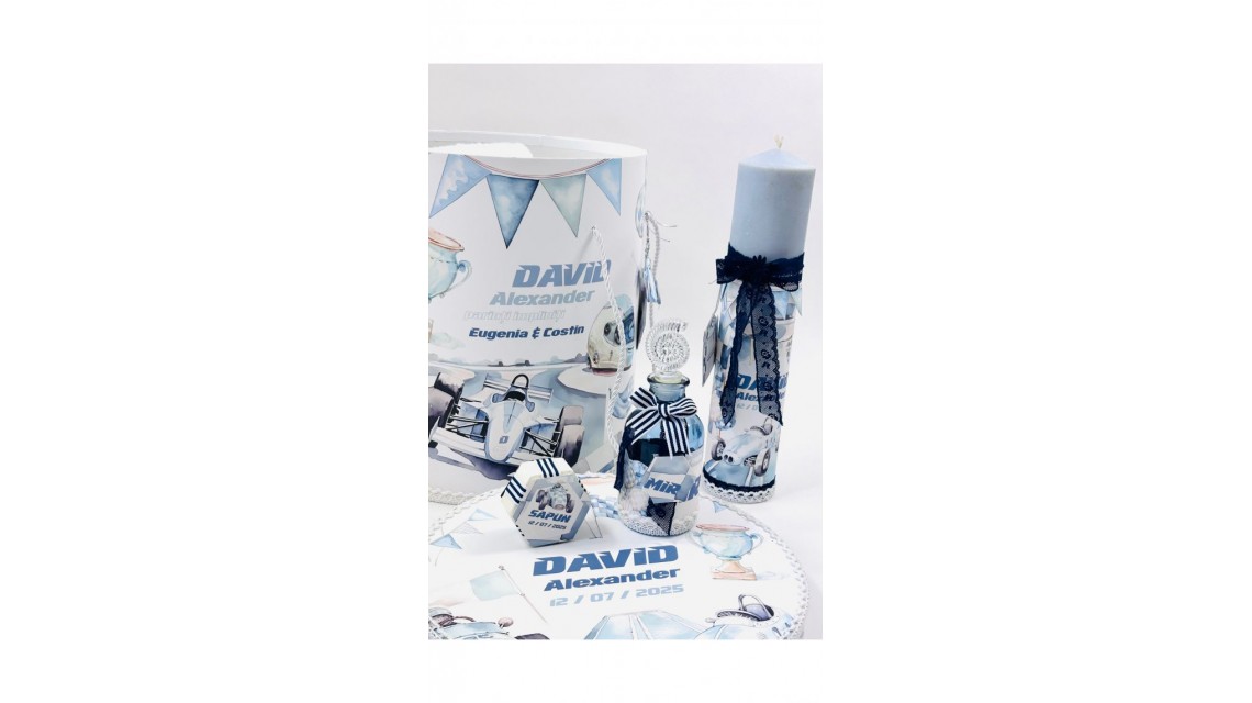 Lumânare botez Blue Racing Car – model stâlp personalizat Formula 1 8